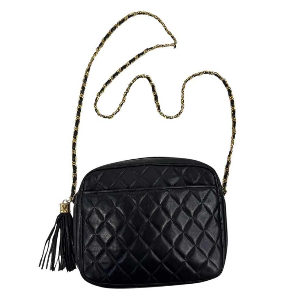 Vtg Jay‎ Herbert Quilted Leather Camera Crossbody Bag Handbag Gold Chain